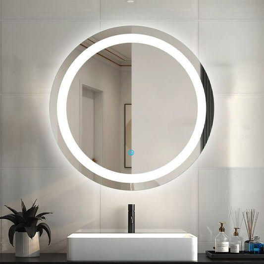 Mariscal Round Lighted Glass Framed Wall Mounted Bathroom Mirror in Clear