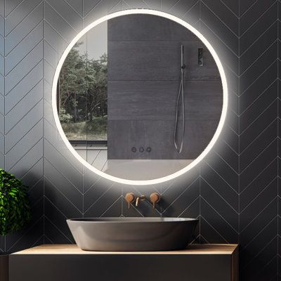 Orren Ellis Altrina Fashion Frameless Lighted Bathroom Mirror, Size 26.0 H x 26.0 W x 2.0 D