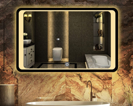 Rectangular Led Backlit Bathroom Mirror With Warm And White Light Adjustable For Home Office Bedroom Wall Decor