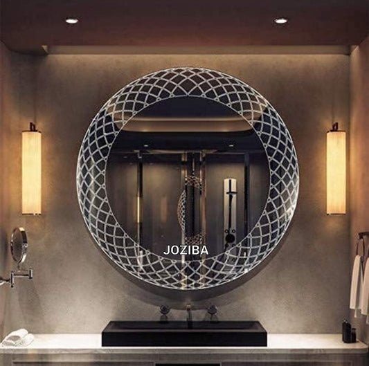Glass Led Bathroom Round Mirror White Light + Warm Light, Wall mounting, Unframed