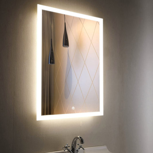 Led Mirror 3D Glass with White Light + Warm Light + Cool Day Light-Wall Mounted Backlit  Standard Size Led Mirror (Rectangular,Framed)