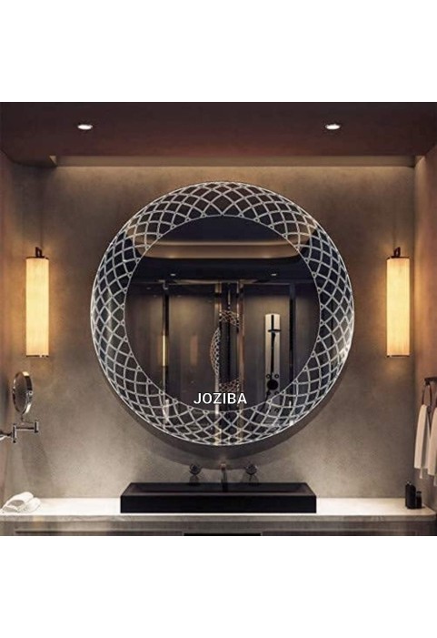 Glass Led Bathroom Round Mirror (24 x 24 Inch_56, White Light + Warm Light, Wall mounting, Unframed