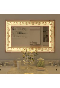Greek Key Motif LED Rectangular Bathroom Mirror