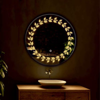 Leafy pattern LED Mirror Size - 24x24 Inch Round