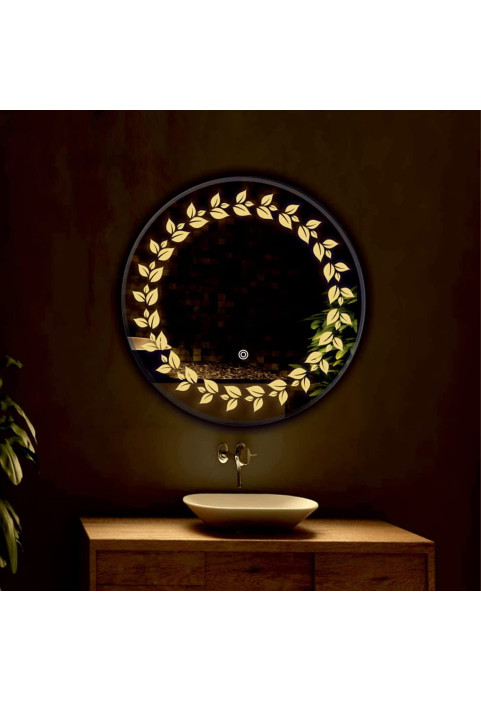 Leafy pattern LED Mirror Size - 24x24 Inch Round