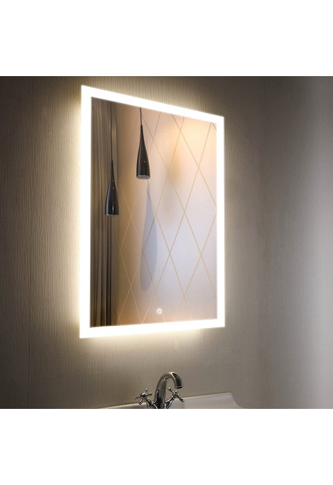 Led Mirror 3D Glass with White Light + Warm Light + Cool Day Light-Wall Mounted Backlit (24x18) Standard Size Led Mirror (Rectangular,Framed)