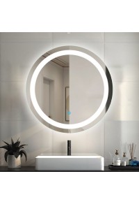Mariscal Round Lighted Glass Framed Wall Mounted Bathroom Mirror in Clear